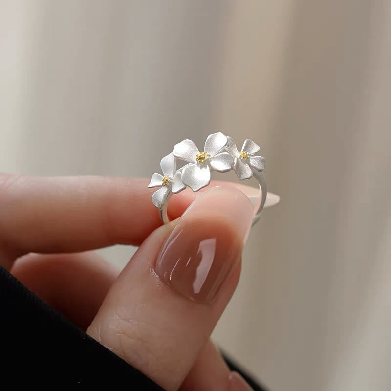 Buddha Stones Anello regolabile in argento sterling 925 con design gardenia, ideale per protezione e sicurezza. - image 2