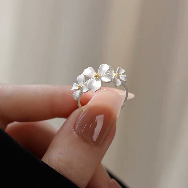 Buddha Stones Anello regolabile in argento sterling 925 con design gardenia, ideale per protezione e sicurezza. - image 2