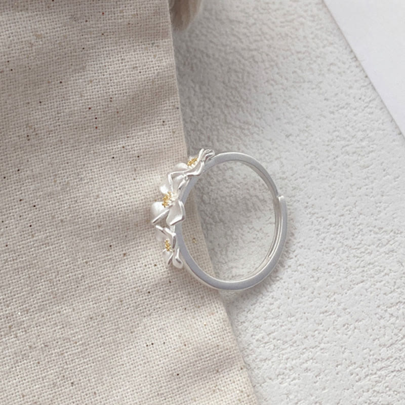 Buddha Stones Anello regolabile in argento sterling 925 con design gardenia, ideale per protezione e sicurezza. - image 8