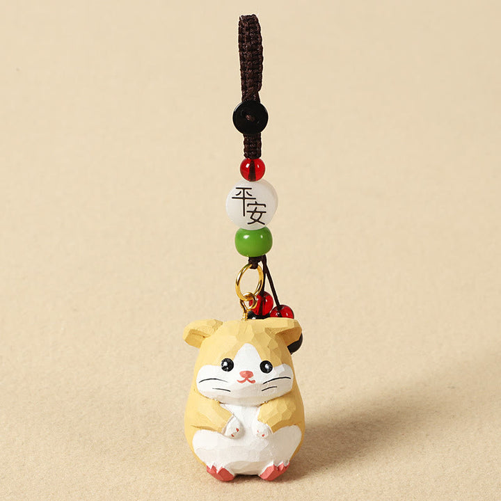 Buddha Stones Portachiavi in ​​legno di tiglio inciso con zodiaco cinese, fiore di pruno, pace e sicurezza, Om Mani Padme Hum, simbolo positivo. - Topo di 4 cm (colore, forma e dimensioni possono variare) - Pace e sicurezza - image 12