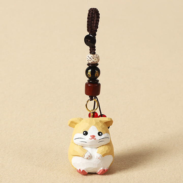 Buddha Stones Portachiavi in ​​legno di tiglio inciso con zodiaco cinese, fiore di pruno, pace e sicurezza, Om Mani Padme Hum, simbolo positivo. - Topo di 4 cm (colore, forma e dimensioni possono variare) - Om Mani Padme Hum - image 10