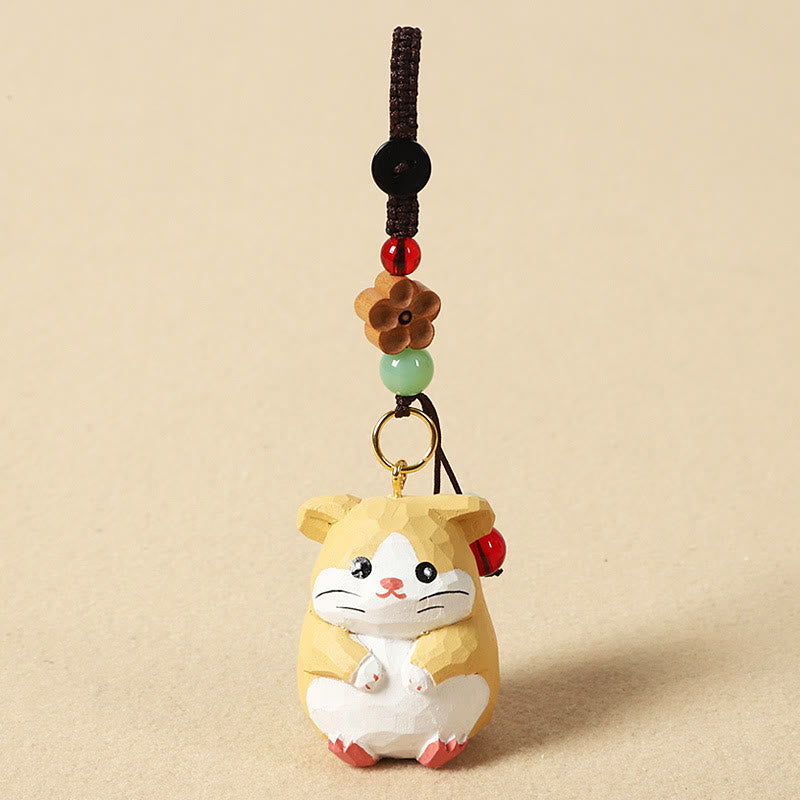 Buddha Stones Portachiavi in ​​legno di tiglio inciso con zodiaco cinese, fiore di pruno, pace e sicurezza, Om Mani Padme Hum, simbolo positivo. - Topo di 4 cm (colore, forma e dimensioni possono variare) - Fiore di pruno - image 11