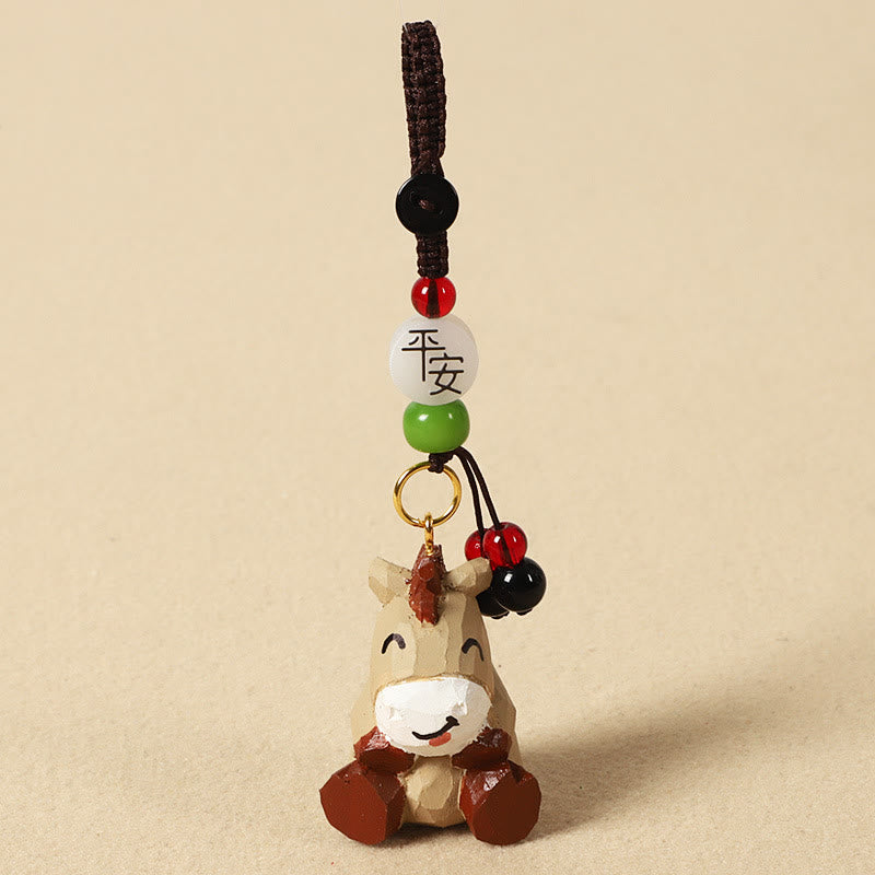 Buddha Stones Portachiavi in ​​legno di tiglio inciso con zodiaco cinese, fiore di pruno, pace e sicurezza, Om Mani Padme Hum, simbolo positivo. - Cavallo 4 cm (colore, forma e dimensioni possono variare) - Pace e sicurezza - image 9