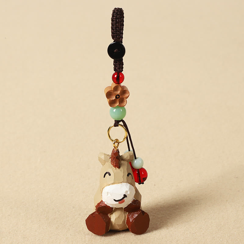 Buddha Stones Portachiavi in ​​legno di tiglio inciso con zodiaco cinese, fiore di pruno, pace e sicurezza, Om Mani Padme Hum, simbolo positivo. - Cavallo 4 cm (colore, forma e dimensioni possono variare) - Fiore di pruno - image 8
