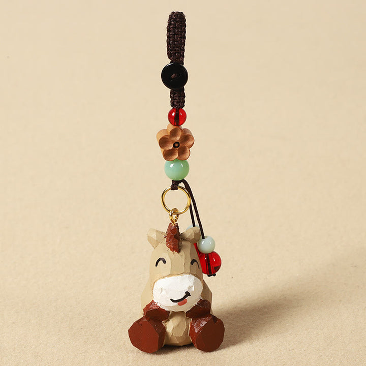 Buddha Stones Portachiavi in ​​legno di tiglio inciso con zodiaco cinese, fiore di pruno, pace e sicurezza, Om Mani Padme Hum, simbolo positivo. - Cavallo 4 cm (colore, forma e dimensioni possono variare) - Fiore di pruno - image 8