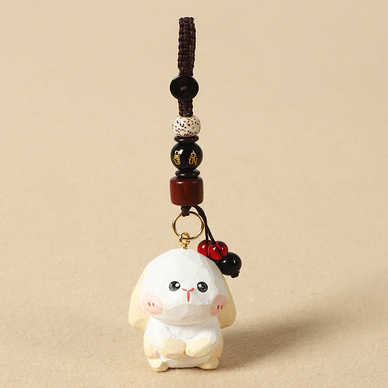 Buddha Stones Portachiavi in ​​legno di tiglio inciso con zodiaco cinese, fiore di pruno, pace e sicurezza, Om Mani Padme Hum, simbolo positivo. - Coniglio di 4 cm (colore, forma e dimensioni possono variare) - Om Mani Padme Hum - image 19