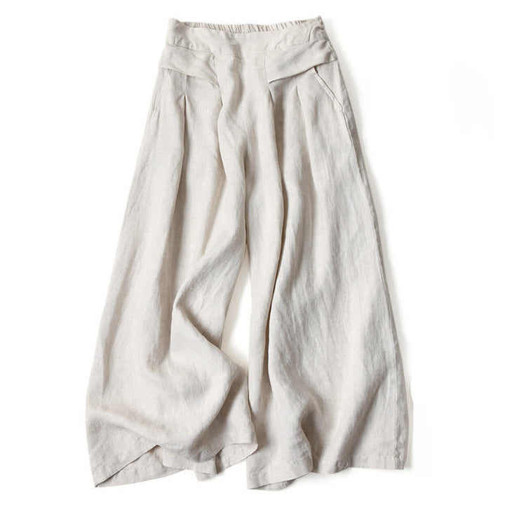 Buddha Stones Pantaloni da donna a gamba larga, a vita alta, in cotone e lino, tinta unita, con tasche. - image 14