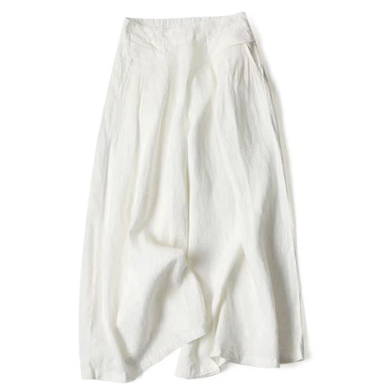 Buddha Stones Pantaloni da donna a gamba larga, a vita alta, in cotone e lino, tinta unita, con tasche. - image 22