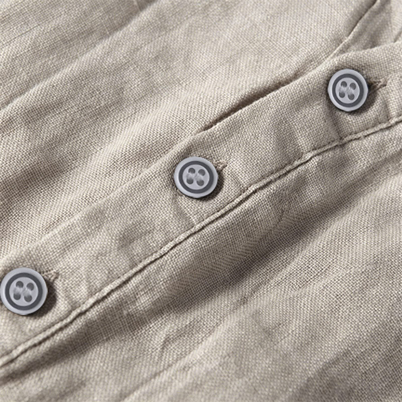 Buddha Stones Camicia da uomo a maniche corte in cotone e lino, con mezza abbottonatura e maniche arrotolate, ideale per l'estate. - image 10