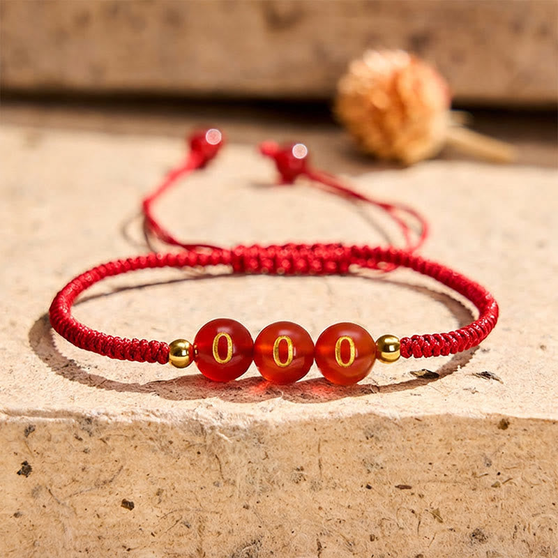Buddha Stones Braccialetto regolabile intrecciato con perline di agata rossa e numero angelico, filo rosso e portafortuna. - Numero angelico 000 - Cordino rosso (circonferenza del polso 15-22 cm) - image 8
