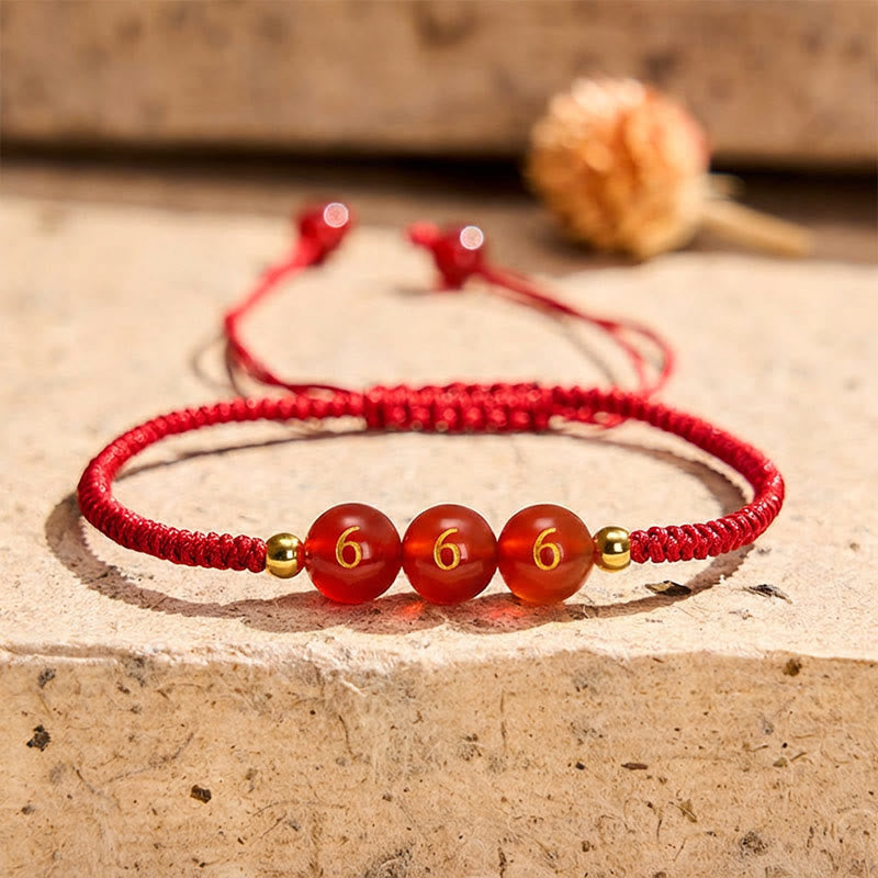 Buddha Stones Braccialetto regolabile intrecciato con perline di agata rossa e numero angelico, filo rosso e portafortuna. - 666 Numero degli Angeli - Cordino rosso (circonferenza del polso 15-22 cm) - image 18