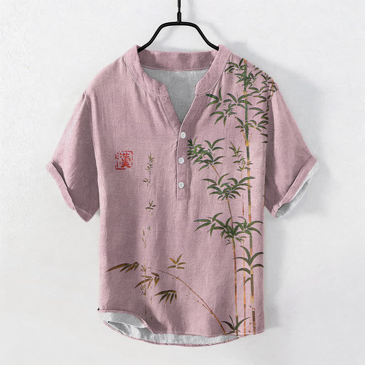 Buddha Stones Camicia da uomo a maniche corte con mezza abbottonatura, in cotone effetto bambù con stampa effetto lavaggio inchiostro. - Rosa chiaro - US/UK/AU50, EU60 (5XL) - image 3