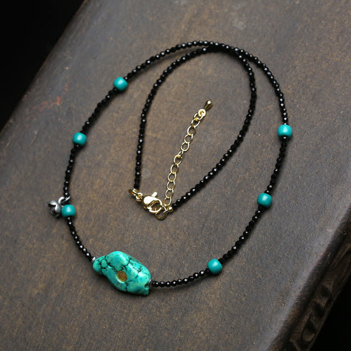 Buddha Stones Collana di spinello nero e turchese con perle di forza - Turchese - image 0