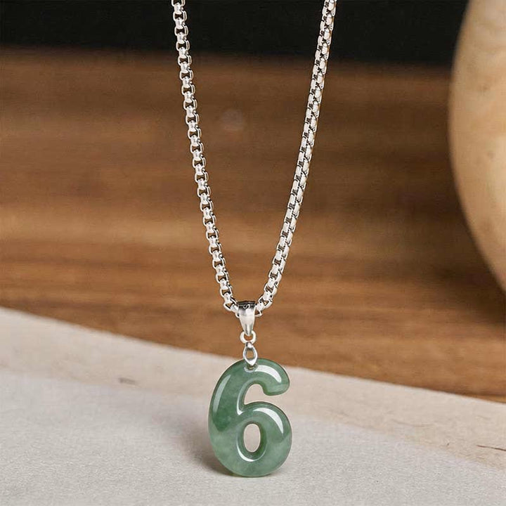 Buddha Stones Collana con ciondolo portafortuna in giada naturale e acciaio al titanio con numeri angelici da 0 a 9. - image 27
