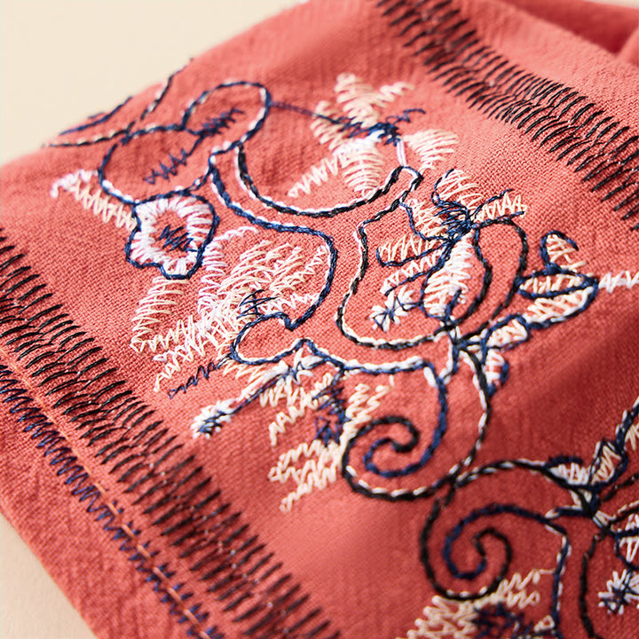Camicia da donna a maniche lunghe con scollo obliquo e ricamo di fiori Buddha Stones, stile casual. - image 4