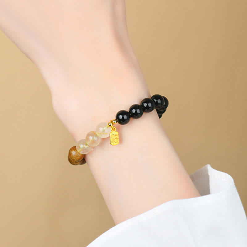 Buddha Stones Bracciale portafortuna con quarzo fragola e citrino, cinque elementi e personaggio Fu - image 21