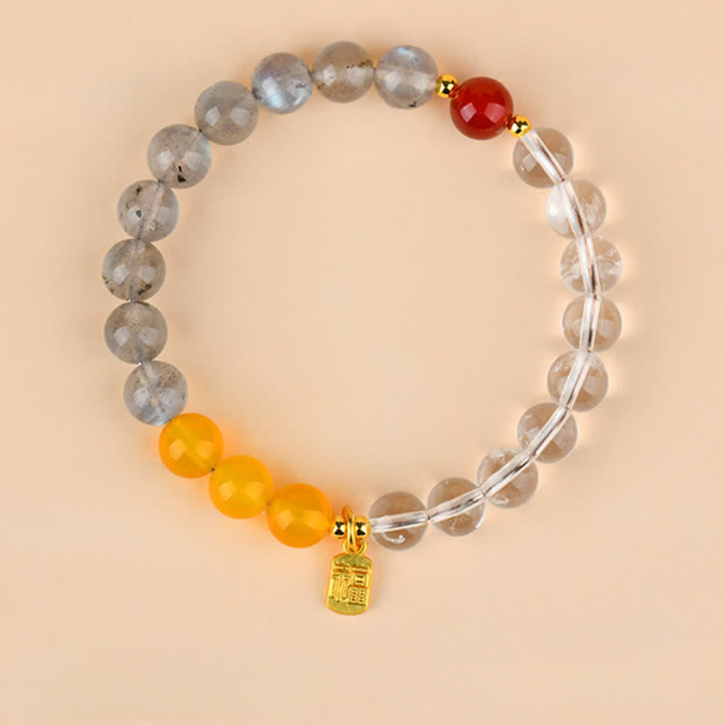 Buddha Stones Bracciale portafortuna con quarzo fragola e citrino, cinque elementi e personaggio Fu - Acqua Metallo Terra (Circonferenza del polso: 15–16 cm) - image 8