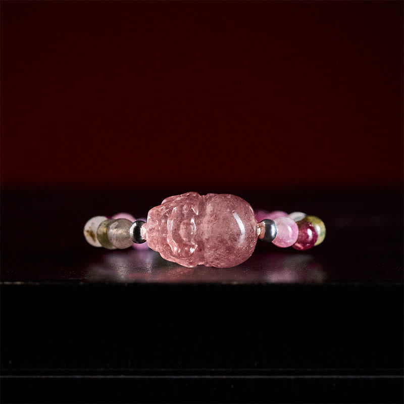 Buddha Stones Anello elastico curativo PiXiu con mini perline da 3 mm in pietra di luna naturale, tormalina, granato, perla, quarzo fragola. - image 18