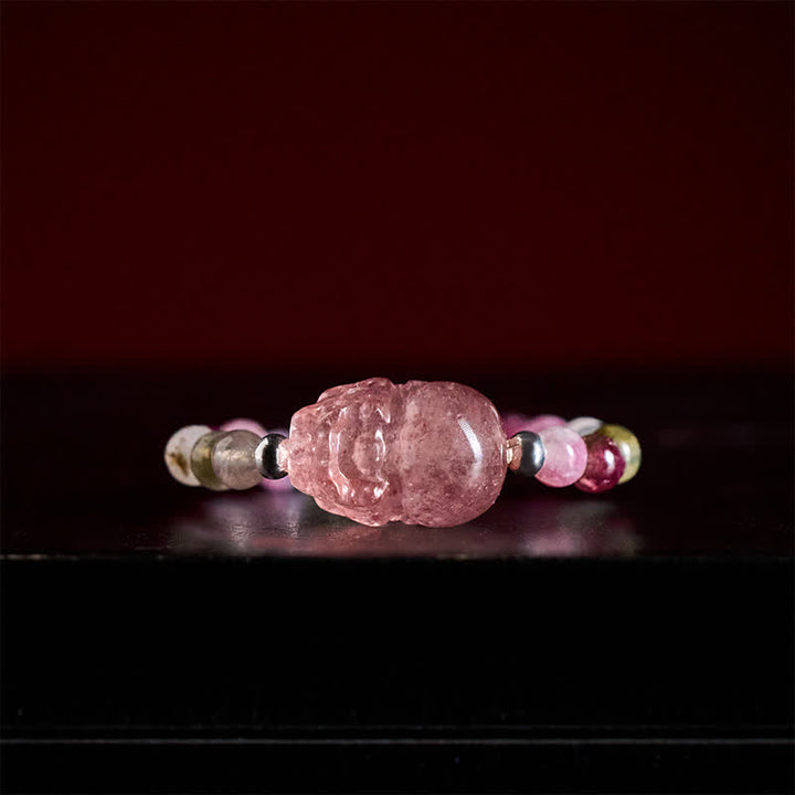 Buddha Stones Anello elastico curativo PiXiu con mini perline da 3 mm in pietra di luna naturale, tormalina, granato, perla, quarzo fragola. - image 18
