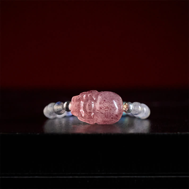 Buddha Stones Anello elastico curativo PiXiu con mini perline da 3 mm in pietra di luna naturale, tormalina, granato, perla, quarzo fragola. - image 11