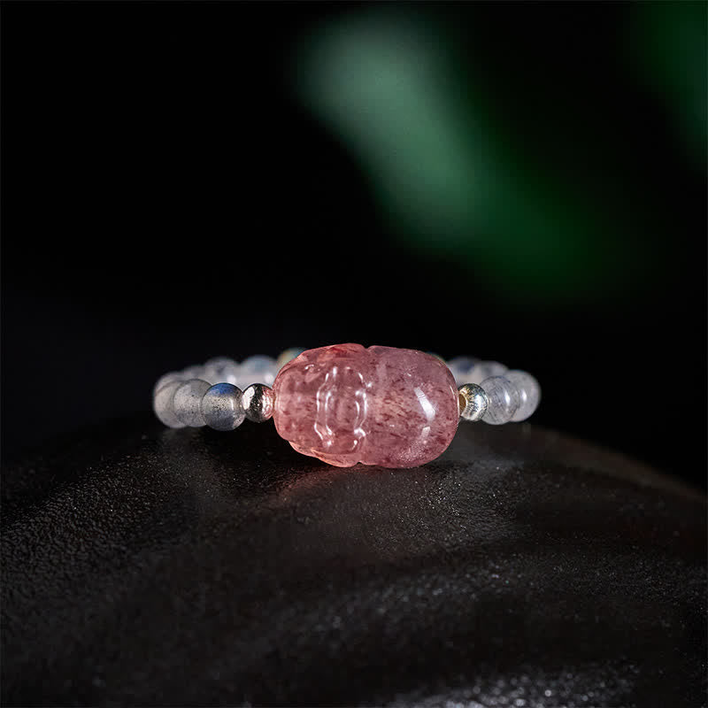 Buddha Stones Anello elastico curativo PiXiu con mini perline da 3 mm in pietra di luna naturale, tormalina, granato, perla, quarzo fragola. - image 12