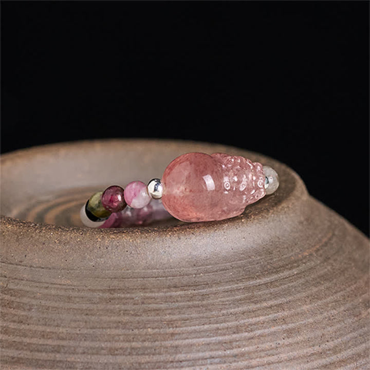 Buddha Stones Anello elastico curativo PiXiu con mini perline da 3 mm in pietra di luna naturale, tormalina, granato, perla, quarzo fragola. - image 17