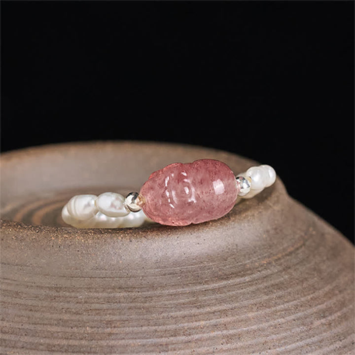Buddha Stones Anello elastico curativo PiXiu con mini perline da 3 mm in pietra di luna naturale, tormalina, granato, perla, quarzo fragola. - image 22