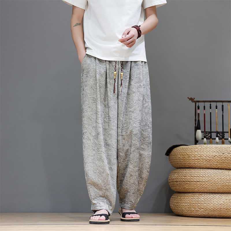 Buddha Stones Pantaloni harem da uomo estivi in ​​stile bohémien con coulisse e fantasia a fiori, con tasche. - image 29