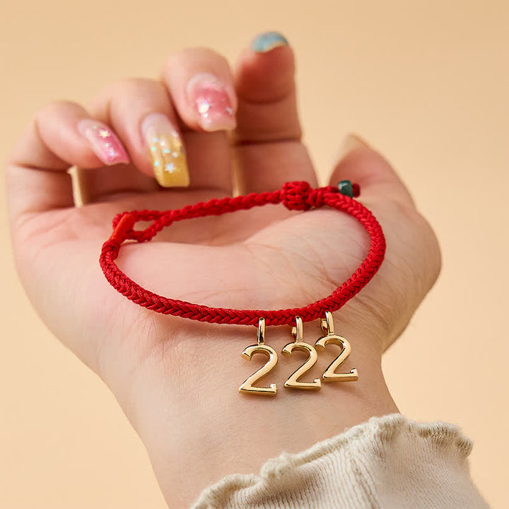 Buddha Stones Braccialetto intrecciato di protezione con giada e filo rosso con numero angelico 777 444 333 222 111 - image 4