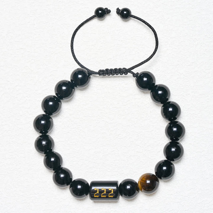 Buddha Stones Braccialetto con numero angelico, ossidiana nera naturale e occhio di tigre, simbolo di forza e realizzazione personale. - image 15