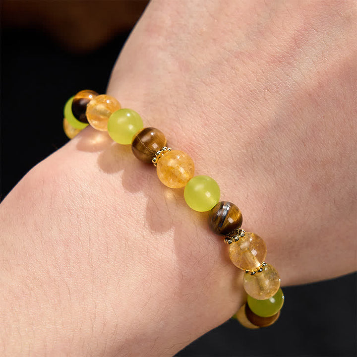 Buddha Stones Bracciale portafortuna in giada verde occhio di tigre con citrino naturale - image 4