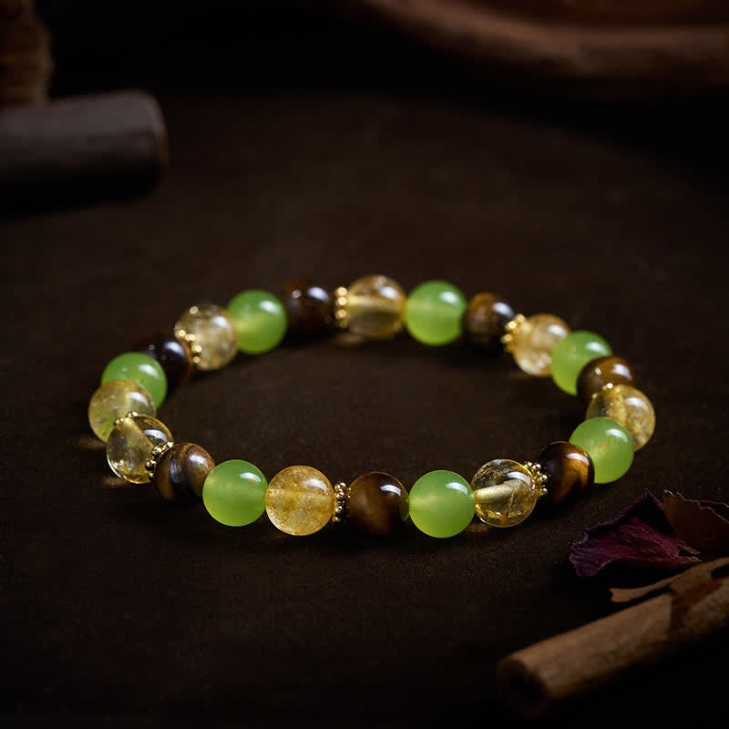Buddha Stones Bracciale portafortuna in giada verde occhio di tigre con citrino naturale - image 10