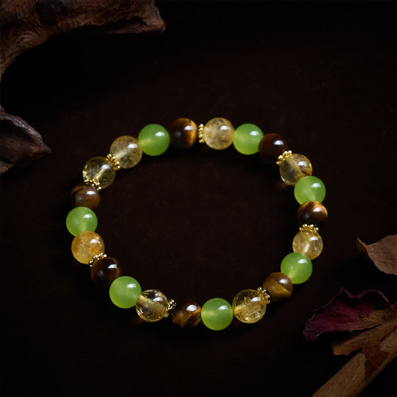Buddha Stones Bracciale portafortuna in giada verde occhio di tigre con citrino naturale - image 11