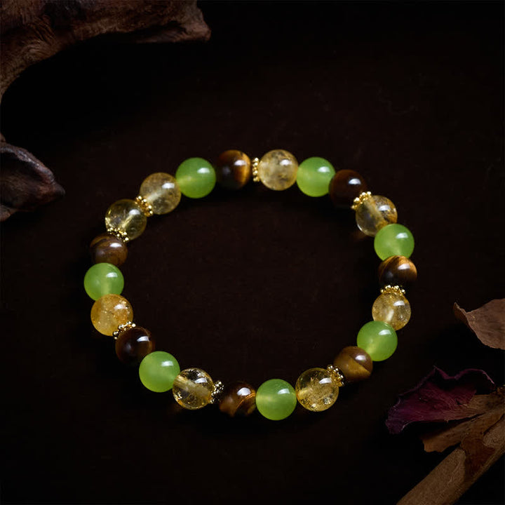 Buddha Stones Bracciale portafortuna in giada verde occhio di tigre con citrino naturale - image 11