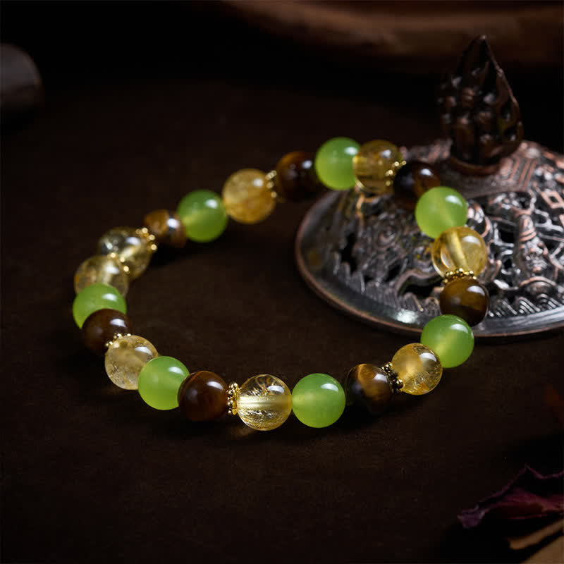 Buddha Stones Bracciale portafortuna in giada verde occhio di tigre con citrino naturale - image 9