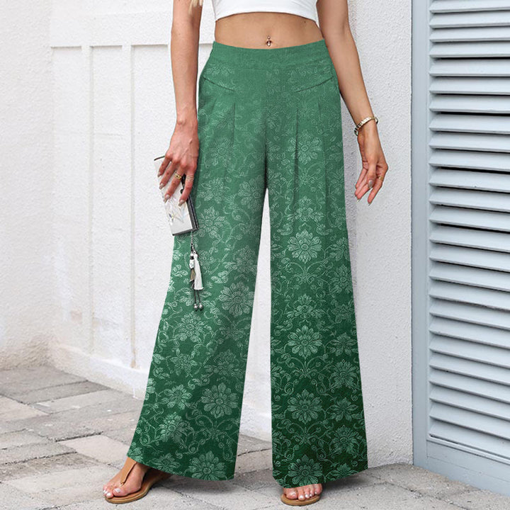 Buddha Stones Pantaloni da donna a gamba larga con elastico in vita e tasche, in cotone e lino, con fantasia floreale vintage. - image 7