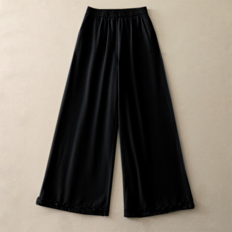 Buddha Stones Pantaloni da donna a gamba larga, in cotone tinta unita, con orlo a volant e tasche, perfetti per la primavera. - image 18