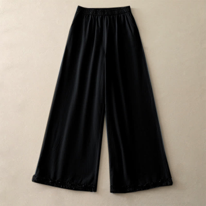 Buddha Stones Pantaloni da donna a gamba larga, in cotone tinta unita, con orlo a volant e tasche, perfetti per la primavera. - image 18