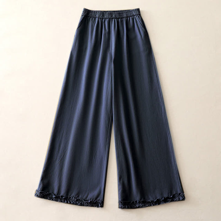 Buddha Stones Pantaloni da donna a gamba larga, in cotone tinta unita, con orlo a volant e tasche, perfetti per la primavera. - image 17