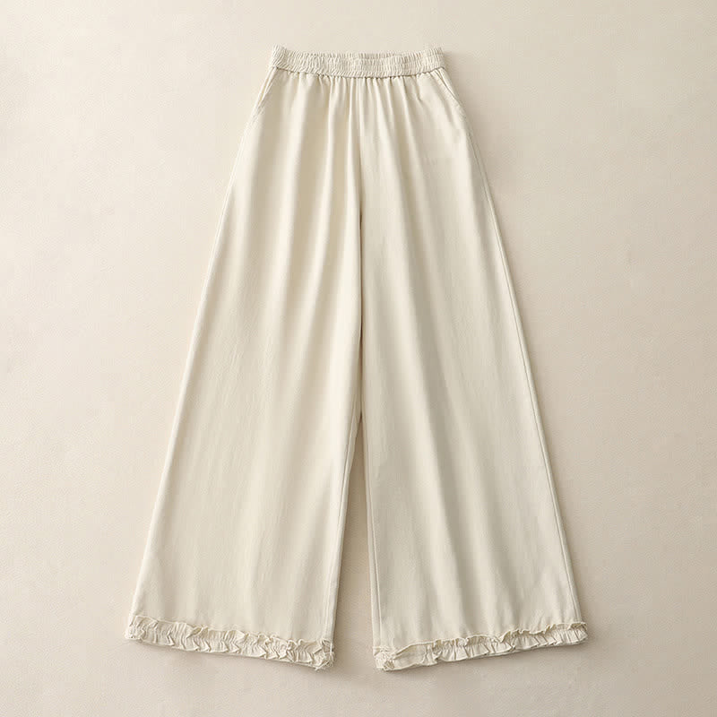Buddha Stones Pantaloni da donna a gamba larga, in cotone tinta unita, con orlo a volant e tasche, perfetti per la primavera. - Bianco antico - US12, UK/AU16, EU44 (2XL) - image 4