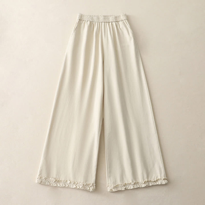 Buddha Stones Pantaloni da donna a gamba larga, in cotone tinta unita, con orlo a volant e tasche, perfetti per la primavera. - Bianco antico - US12, UK/AU16, EU44 (2XL) - image 4
