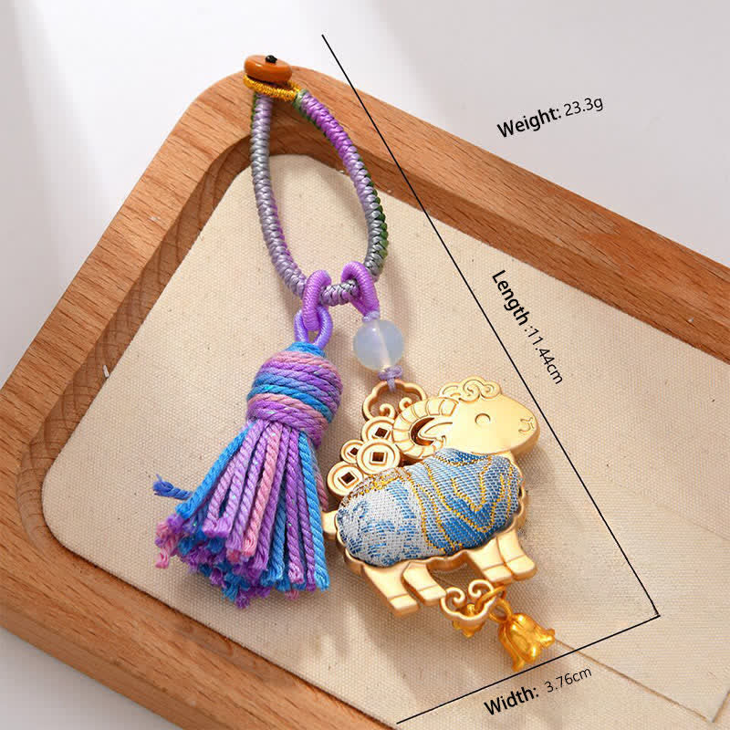 Buddha Stones Portachiavi con nappa portafortuna dello zodiaco cinese, realizzato a mano in broccato Song. - image 11