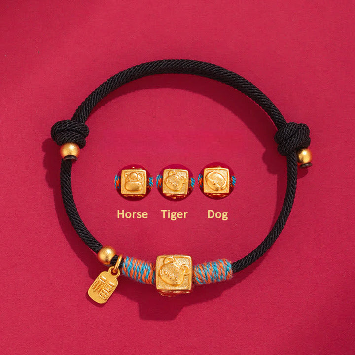 Buddha Stones Braccialetto di protezione con cordino rosso, fatto a mano, con i tre simboli dello zodiaco cinese dell'armonia. - Braccialetto nero con motivo triade Cavallo Tigre Cane - Filo rosso (Protezione♥Fortuna) - image 9