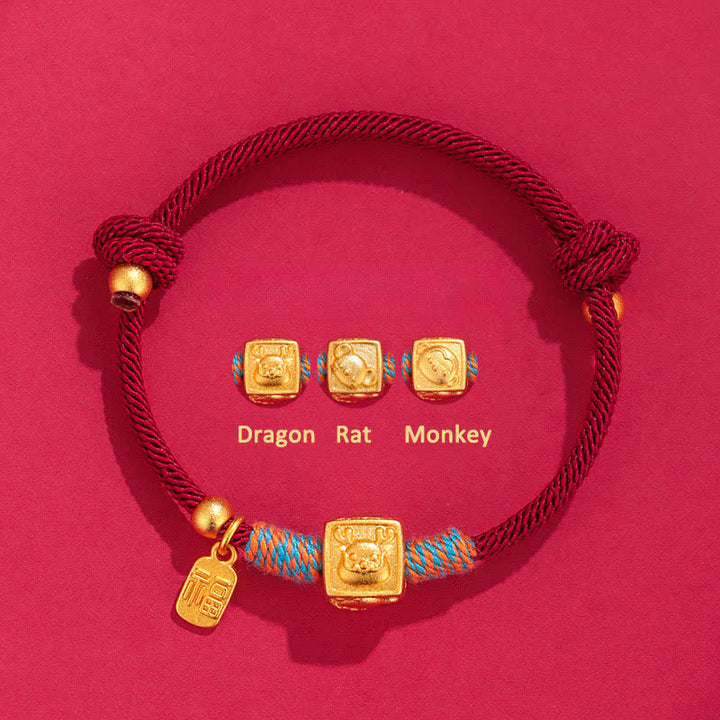 Buddha Stones Braccialetto di protezione con cordino rosso, fatto a mano, con i tre simboli dello zodiaco cinese dell'armonia. - Braccialetto con filo rosso a forma di drago, topo e scimmia (Triade Drago, Topo, Scimmia) - Filo rosso (Protezione♥Fortuna) - image 3