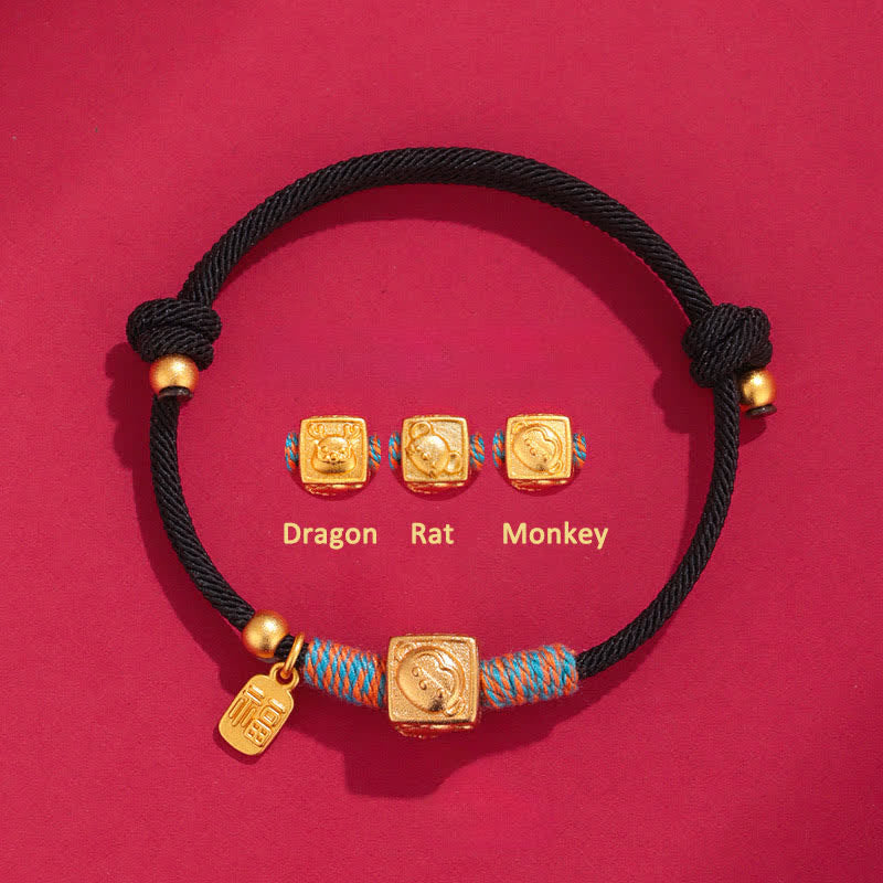 Buddha Stones Braccialetto fatto a mano con ciondoli portafortuna Fu dello zodiaco cinese, con cordino rosso. - Bracciale nero con drago, topo e scimmia in argento 999 a tre armonie - Argento (Benedizione♥Calma) - image 13
