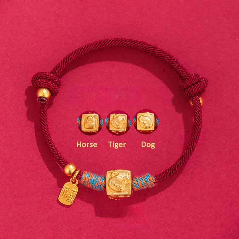 Buddha Stones Braccialetto fatto a mano con ciondoli portafortuna Fu dello zodiaco cinese, con cordino rosso. - Bracciale rosso in argento 999 con cavallo, tigre e cane, tre armonie. - Argento (Benedizione♥Calma) - image 1