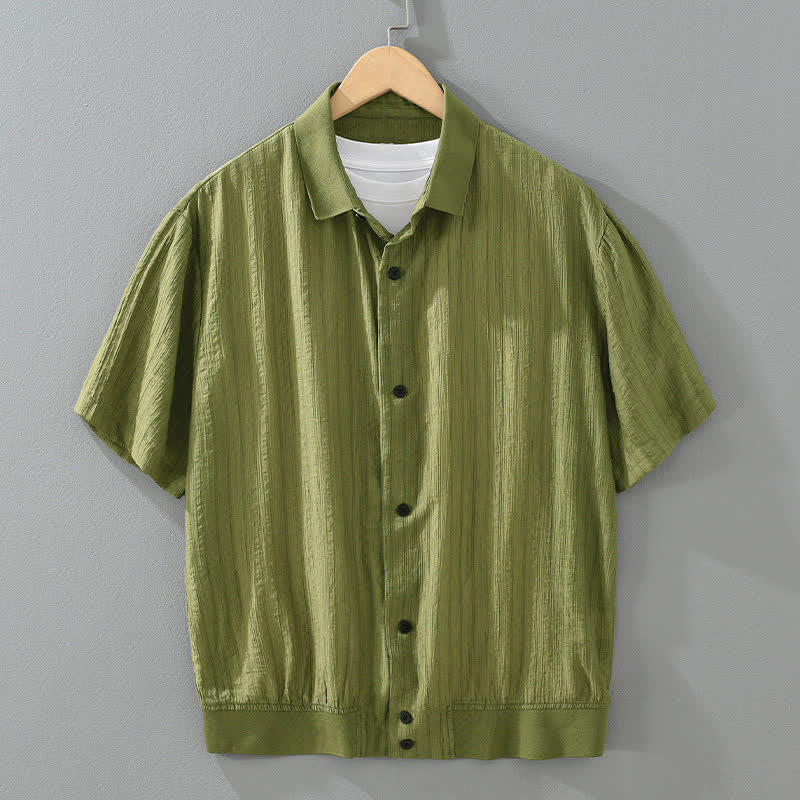 Buddha Stones Camicie da uomo estive casual, minimaliste, a tinta unita con bottoni. - Verde oliva - US/UK/AU42, EU52 (3XL) - image 0