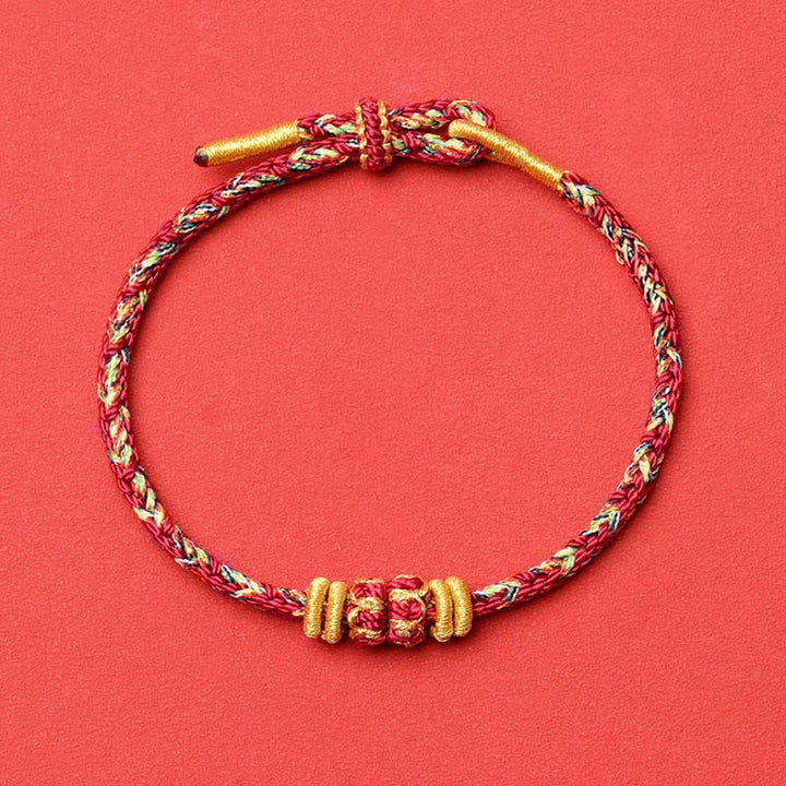 Buddha Stones Braccialetto di protezione con fiori e pesci koi, intrecciato a mano con cordino rosso. - Marrone - Nessun accessorio - image 23