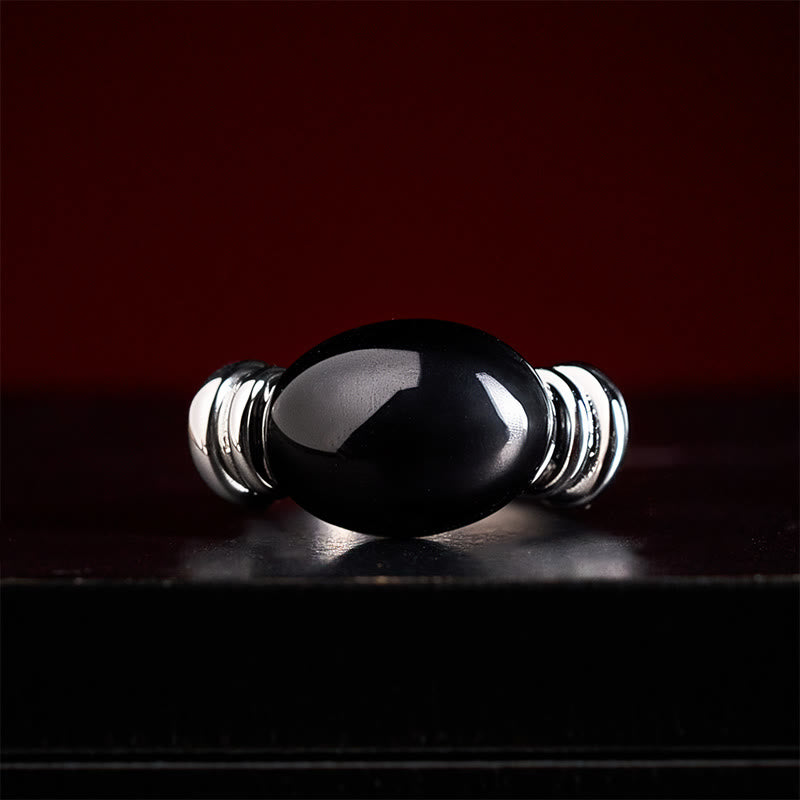 Buddha Stones Anello di supporto regolabile in ematite con motivo ovale - image 4