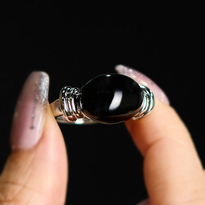 Buddha Stones Anello di supporto regolabile in ematite con motivo ovale - image 3
